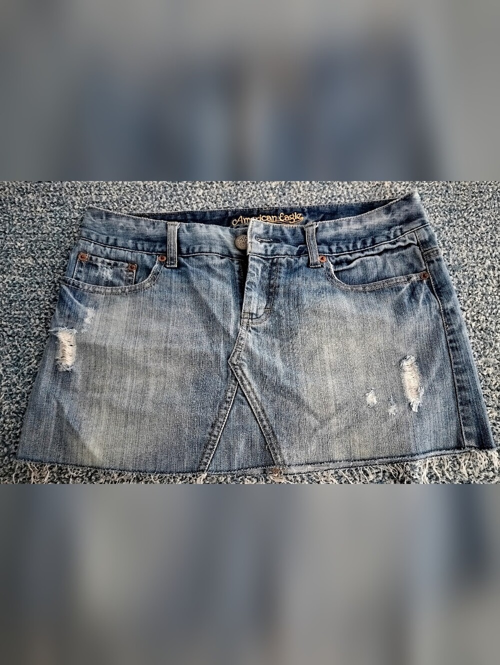 American Eagle Outfitters Distressed Light Blue Denim Mini Skirt